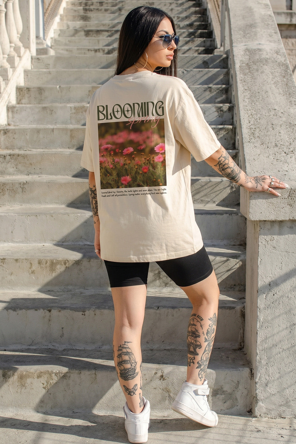 Blooming Swanwhite Oversized Graphic Printed T-Shirt