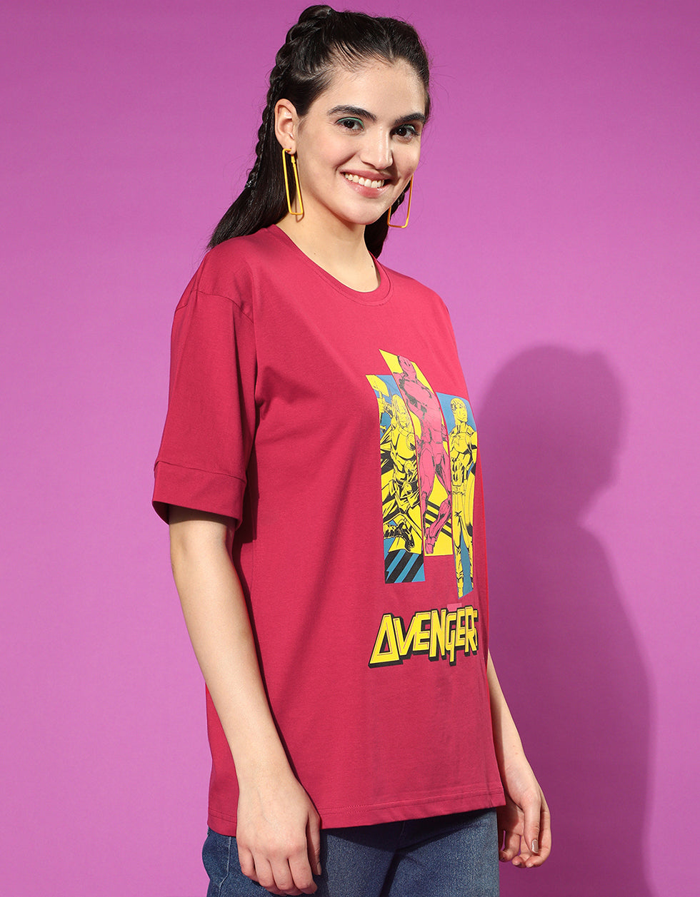 Avengers Magenta Oversized Fit Graphic T-Shirt