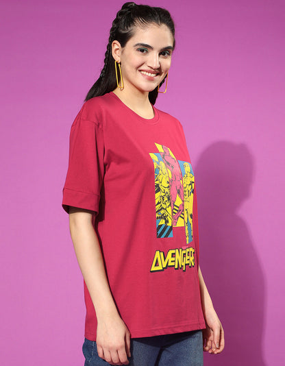 Avengers Magenta Oversized Fit Graphic T-Shirt