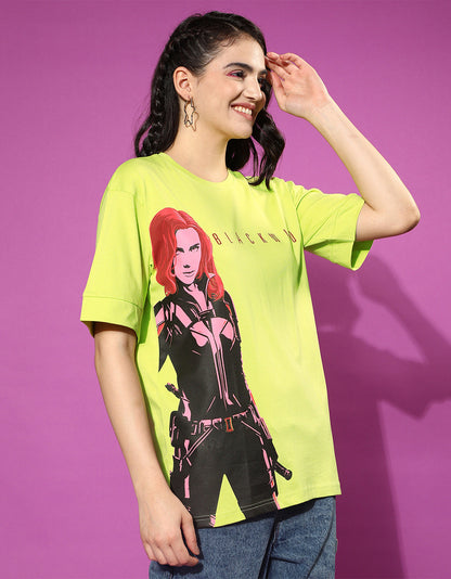 Black Widow Yellow Oversized Fit Graphic T-Shirt