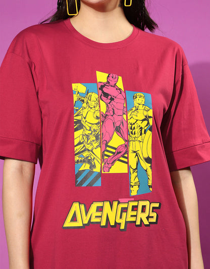 Avengers Magenta Oversized Fit Graphic T-Shirt