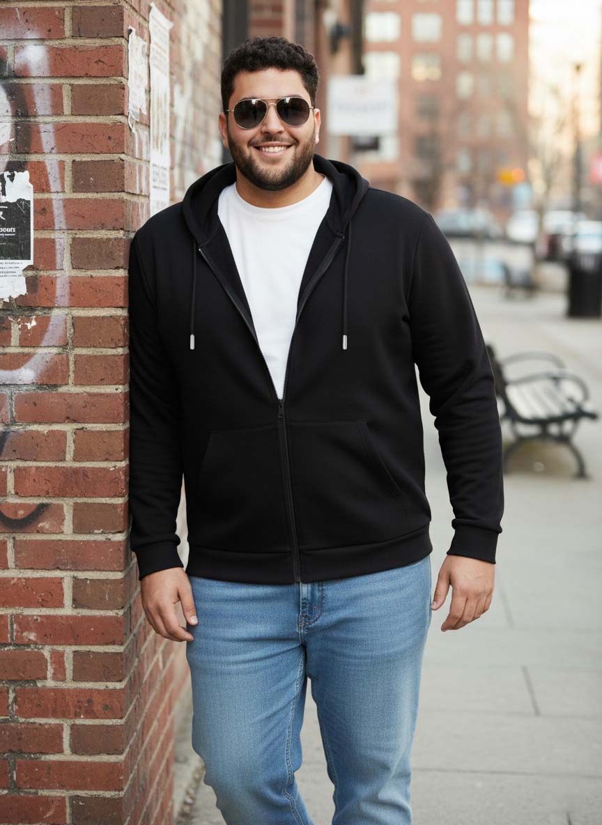 Solid Zipper Hoodie Plus Size
