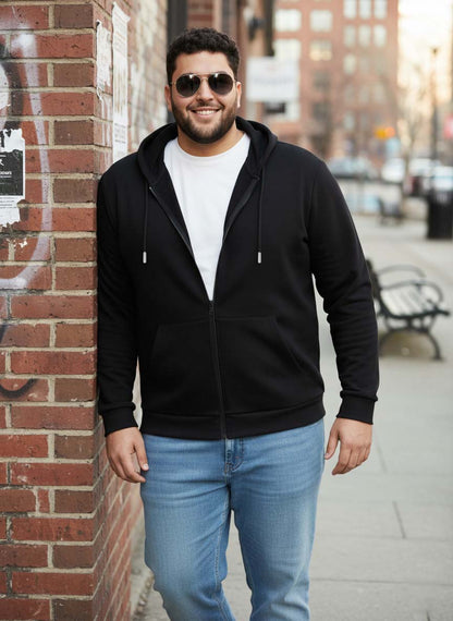 Solid Zipper Hoodie Plus Size