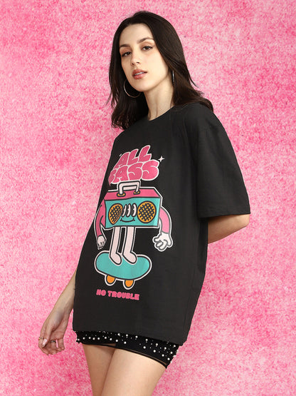 All Bass Black Oversized Graphic Printed T-Shirt