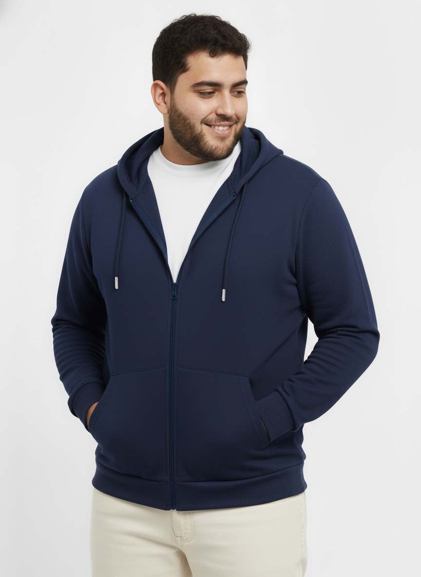 Solid Zipper Hoodie Plus Size