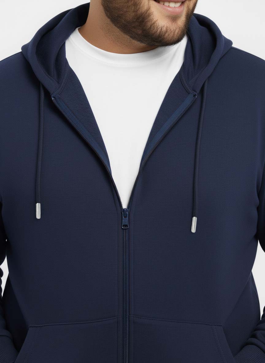 Solid Zipper Hoodie Plus Size