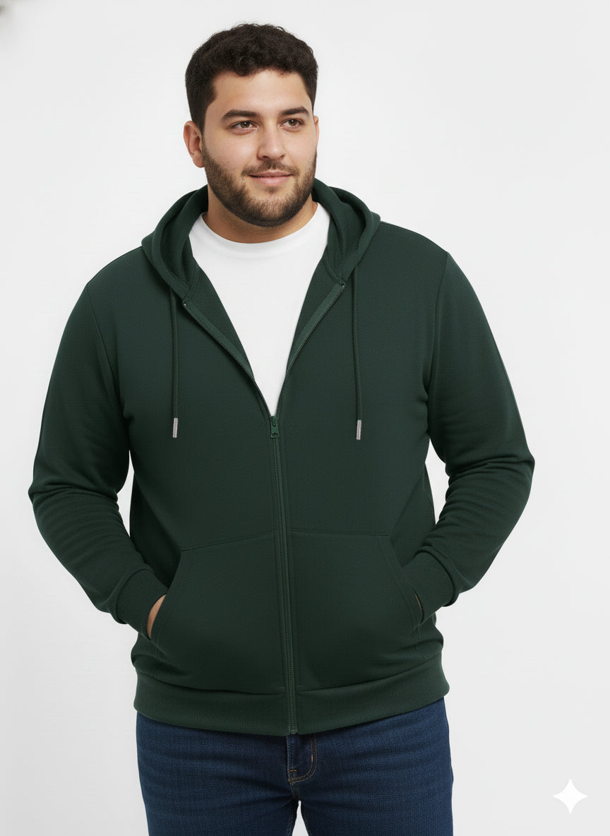 Solid Zipper Hoodie Plus Size