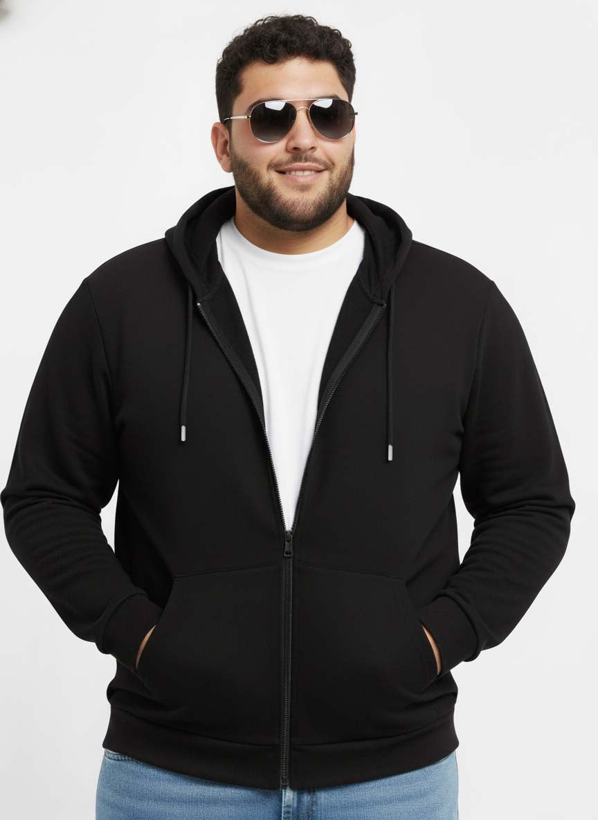 Solid Zipper Hoodie Plus Size