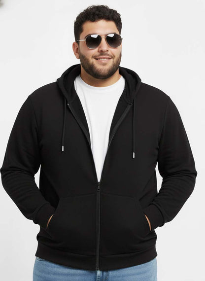 Solid Zipper Hoodie Plus Size