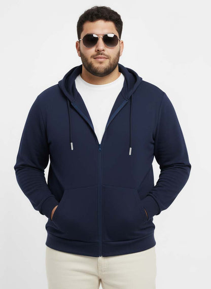 Solid Zipper Hoodie Plus Size