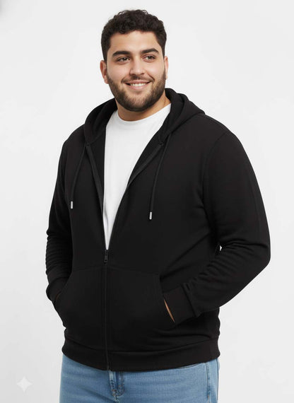 Solid Zipper Hoodie Plus Size