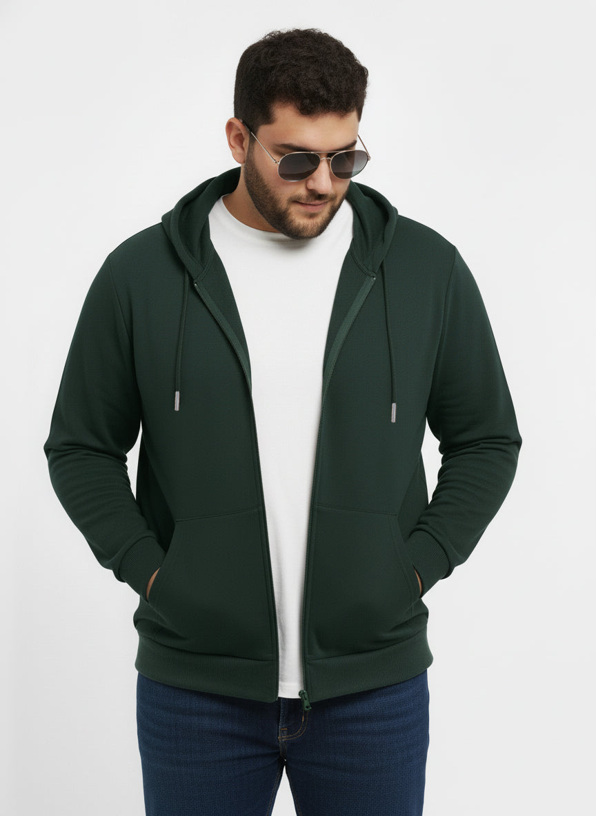 Solid Zipper Hoodie Plus Size