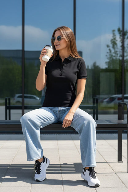 Black Plain Cotton Regular Slim Fit Polo T-Shirt