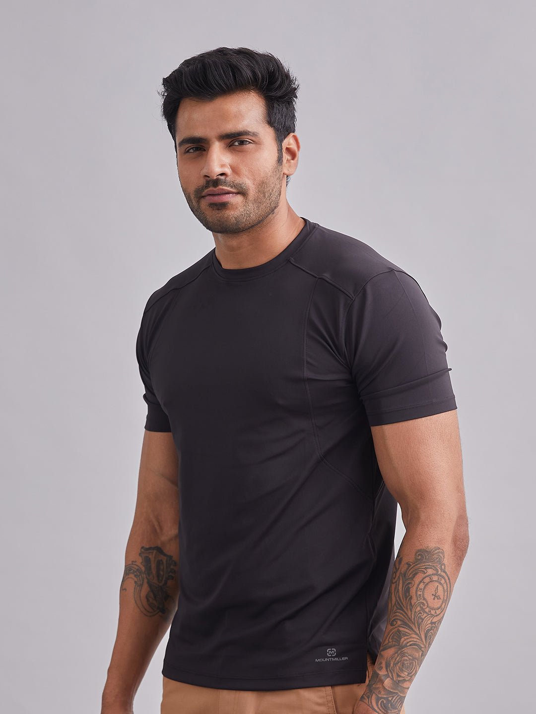 Black Armour Cut Half Sleeves T-Shirt
