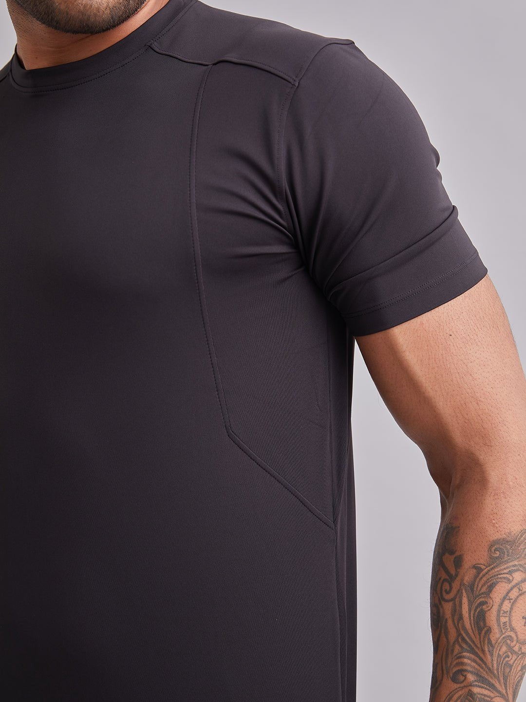 Black Armour Cut Half Sleeves T-Shirt