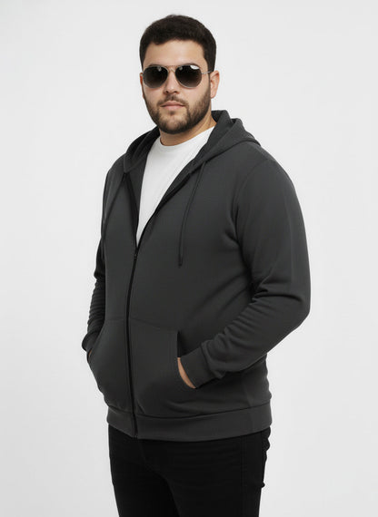 Solid Zipper Hoodie Plus Size